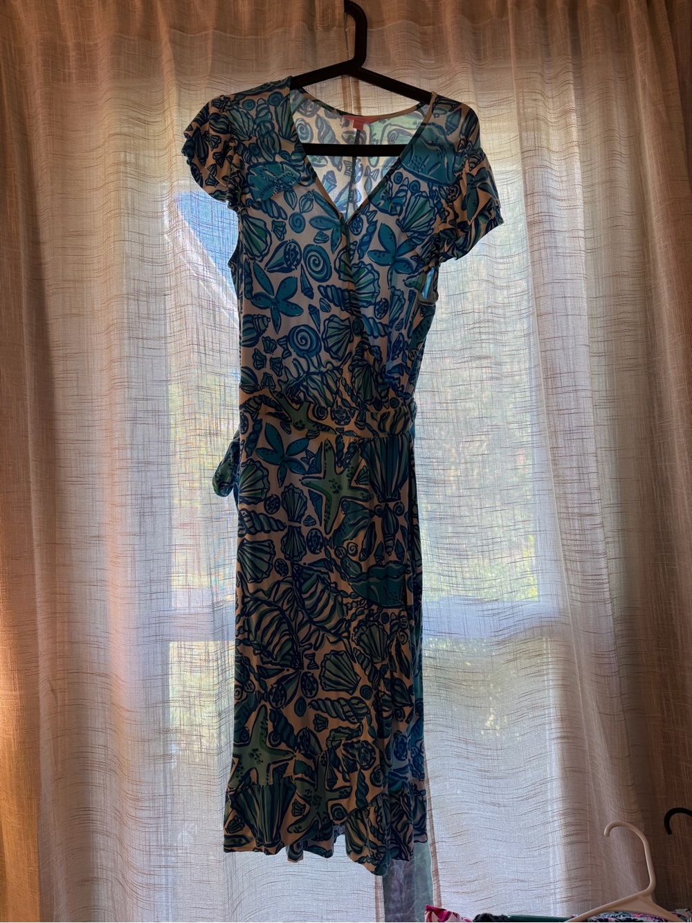Lilly Pulitzer Blue Seashell-Print Wrap Dress - Large
